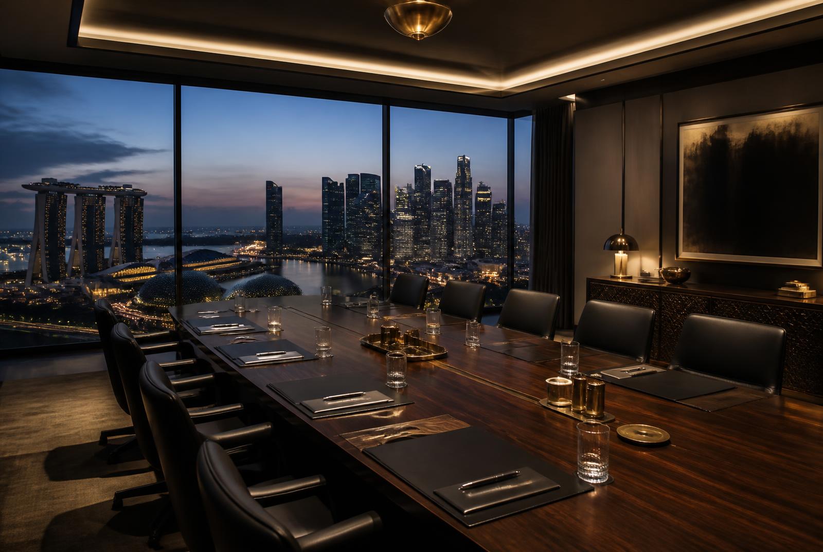 Private boardroom overlooking Singapore at dusk